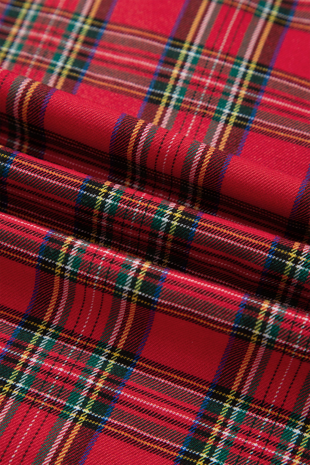 Plaid Contrast Trim Short Sleeve Mini Dress in Red, close-up detail