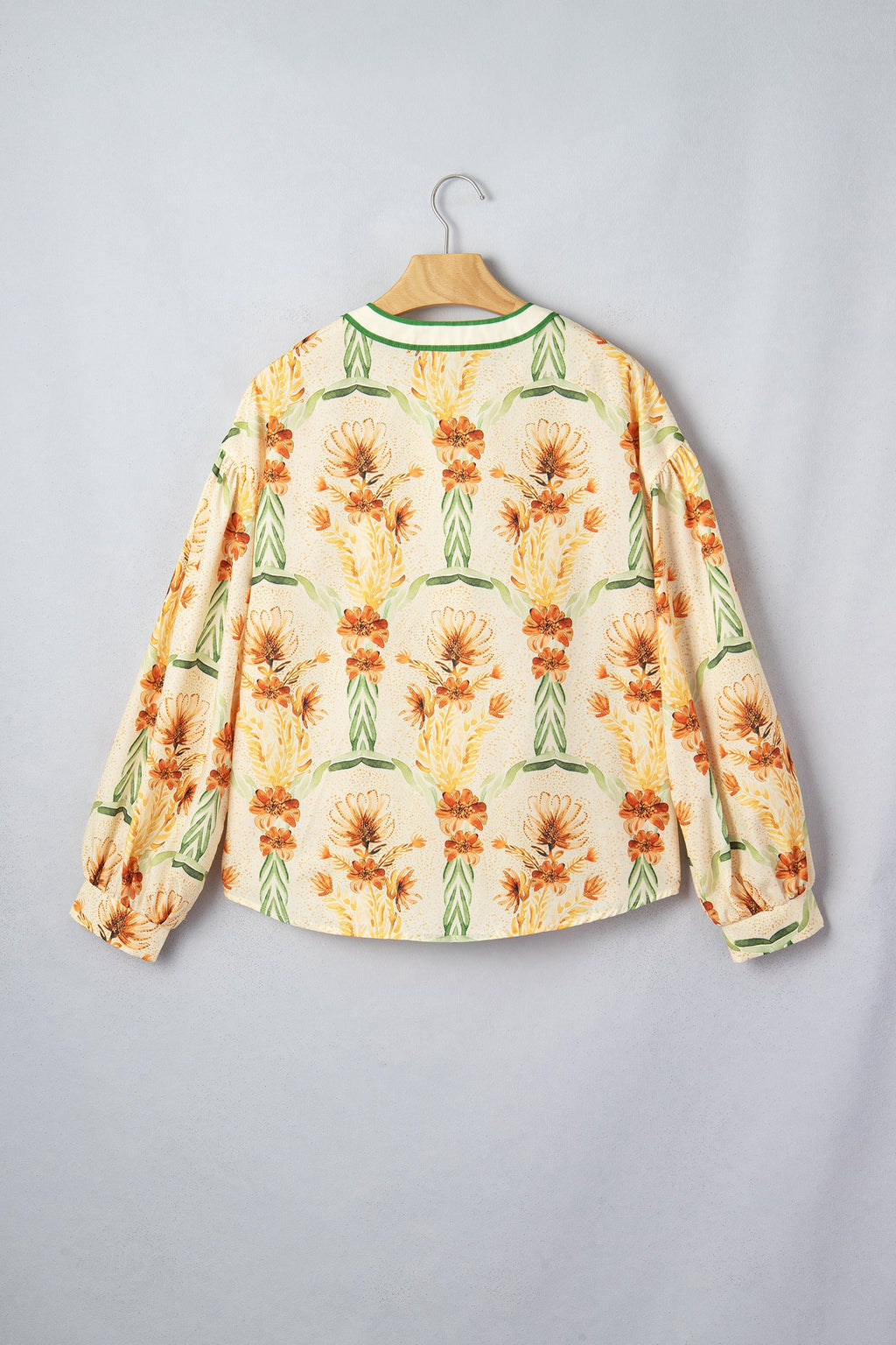 Floral Stripe Contrast V-Neck Blouse in yellow, side view