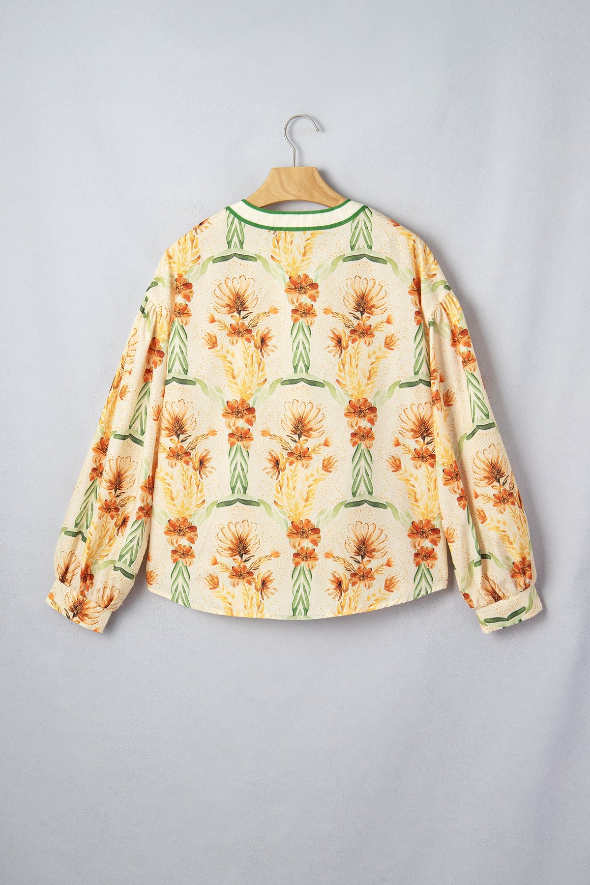 Floral Stripe Contrast V-Neck Blouse in yellow, side view