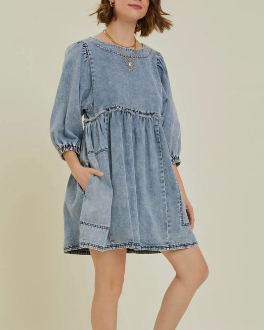 Balloon Sleeve Denim Dress