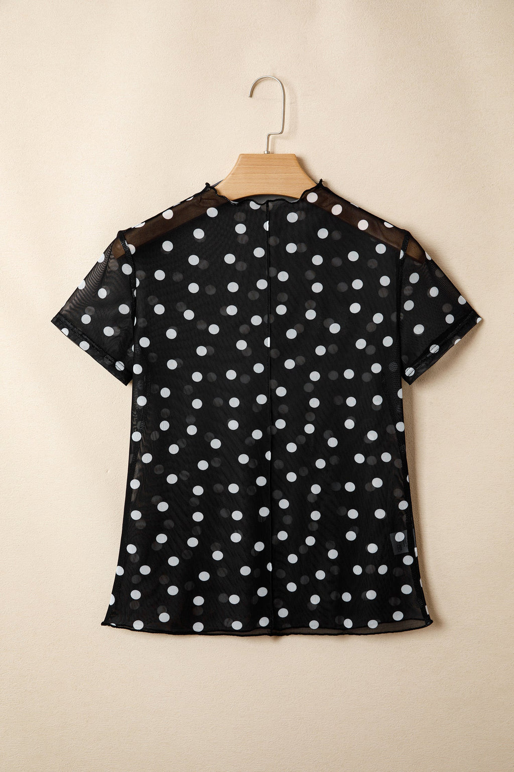 Polka Dot Sheer Mesh High Neck Tee in Black - back view