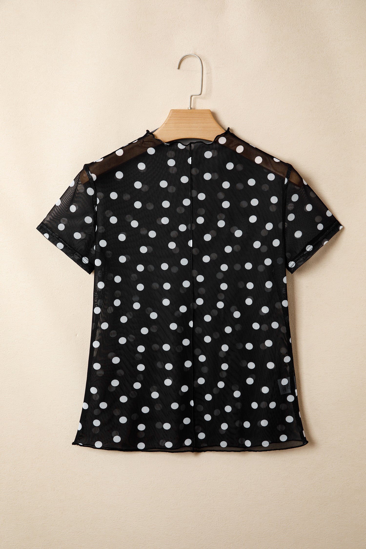 Polka Dot Sheer Mesh High Neck Tee in Black - back view