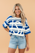Stripe USA Graphic Drop Shoulder Short Sleeve T-Shirt in Blue Stripe - front view showing patriotic graphic