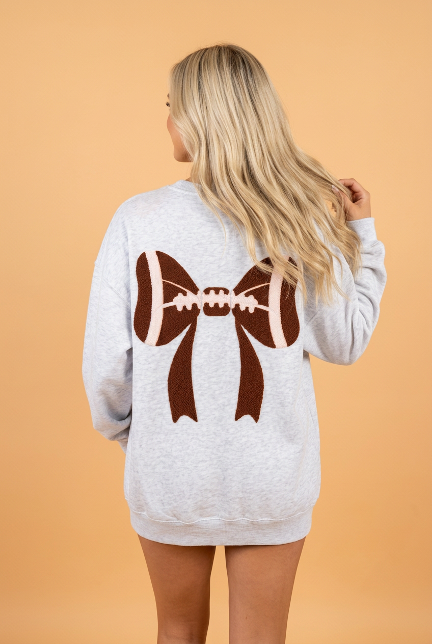 Gray oversized sweatshirt embroidered bow back detail