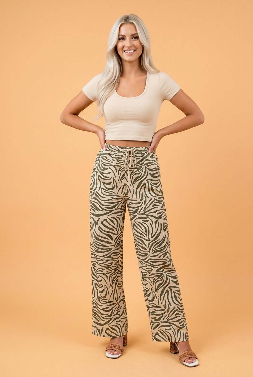Multicolour western zebra print drawstring pants