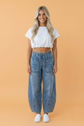 Myosotis barrel jeans with paperbag waist and drawstring