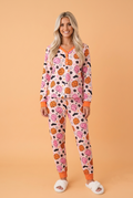Halloween Pumpkin Long Sleeve Top and Pants Lounge Set in Pink, front view