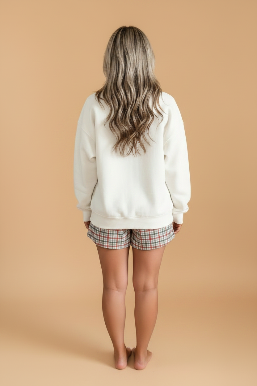 Christmas Merry Plaid Long Sleeve Top and Shorts Set, detail view
