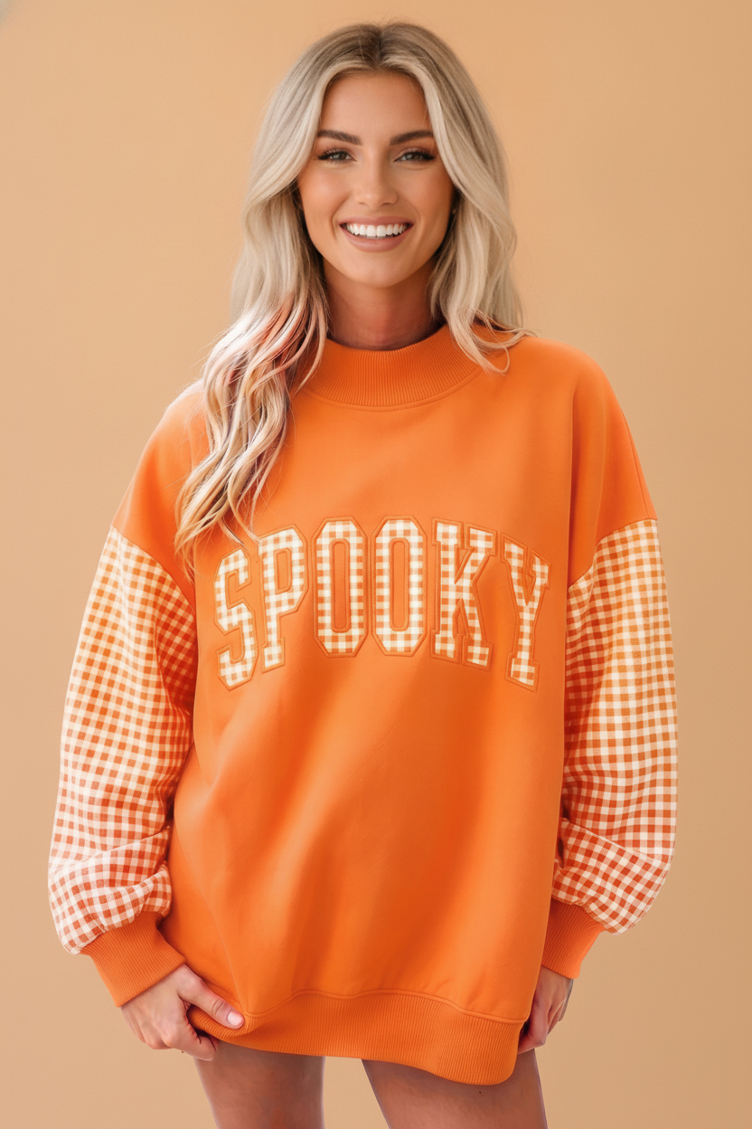 Gingham Oversized Pullover Sweatshirt front view