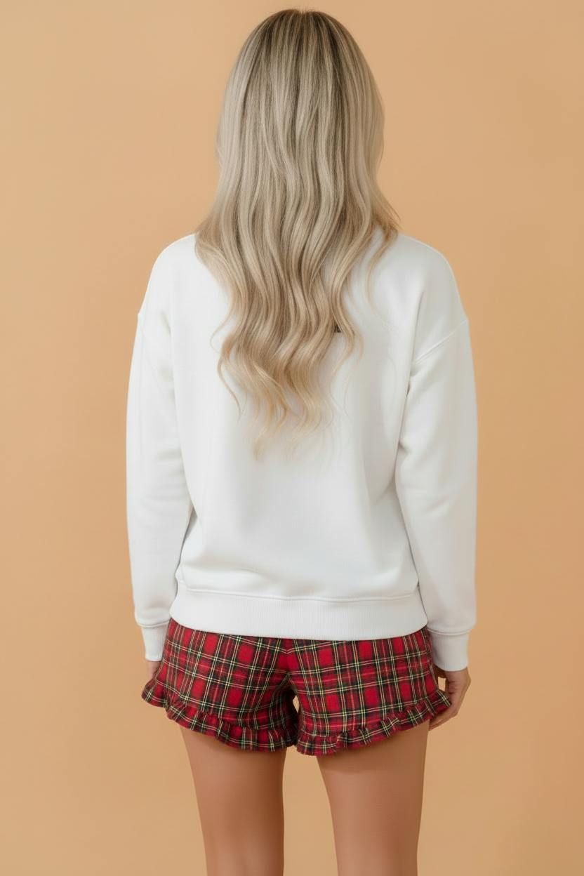 Christmas Merry Plaid Top & Shorts Set in white, alternate view