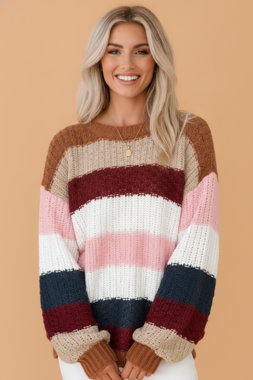 Stripe Chunky Knit Sweater front view