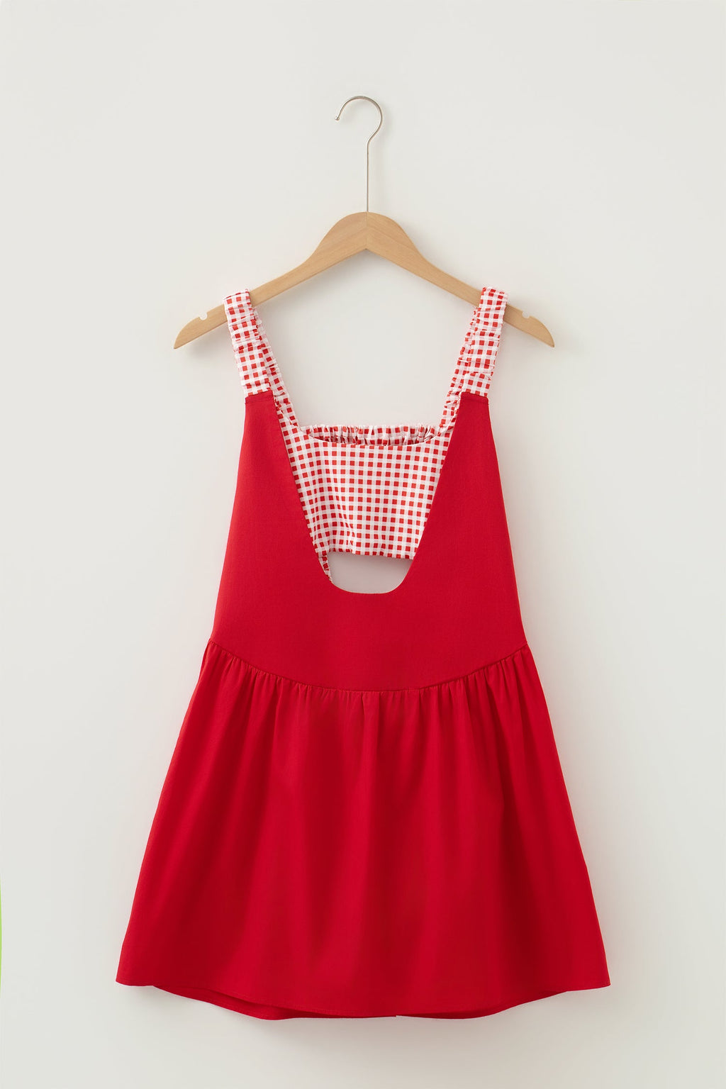 Gingham Patchwork Faux Two Piece Mini Dress in White - front view