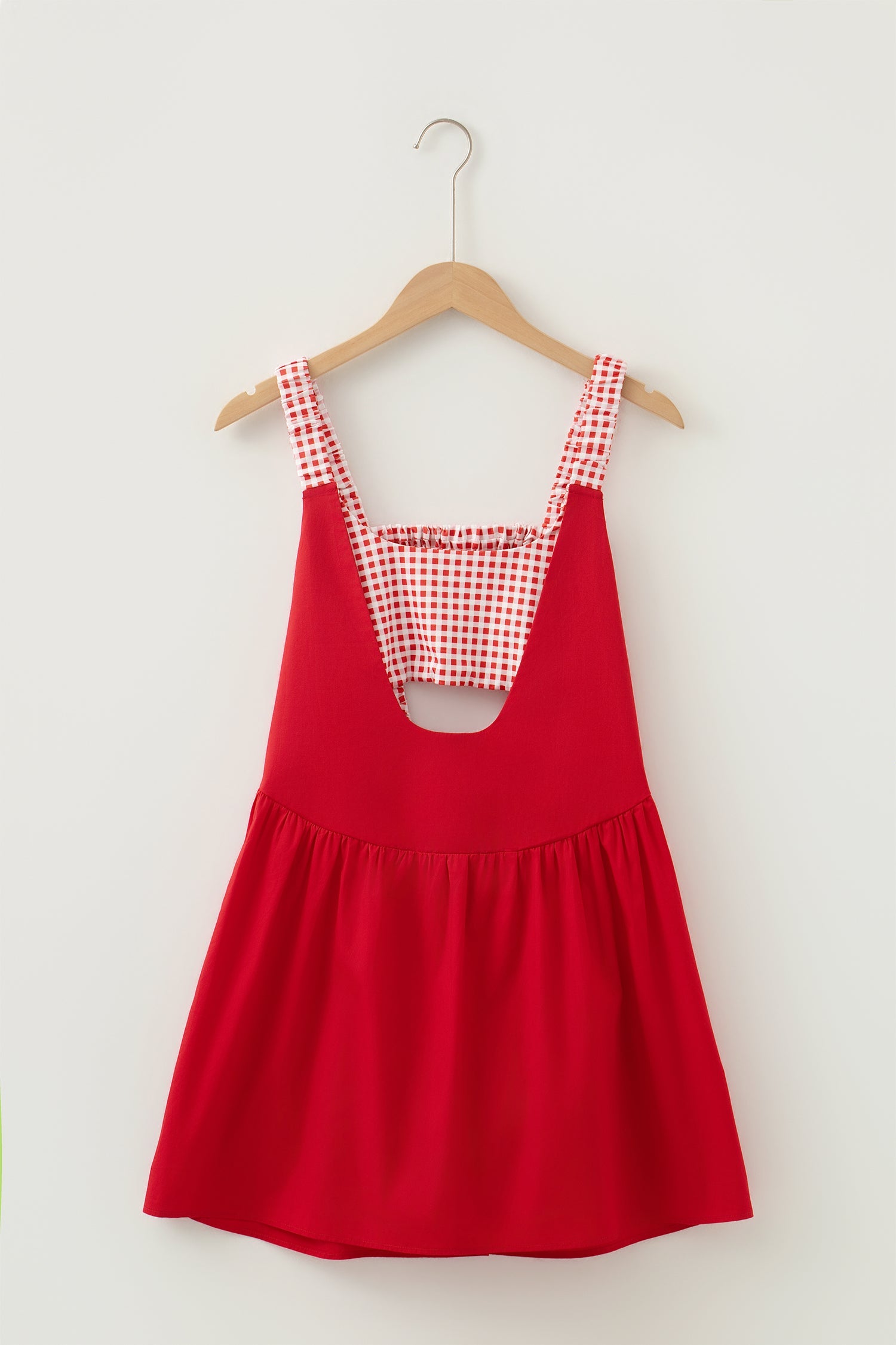 Gingham Patchwork Faux Two Piece Mini Dress in White - front view