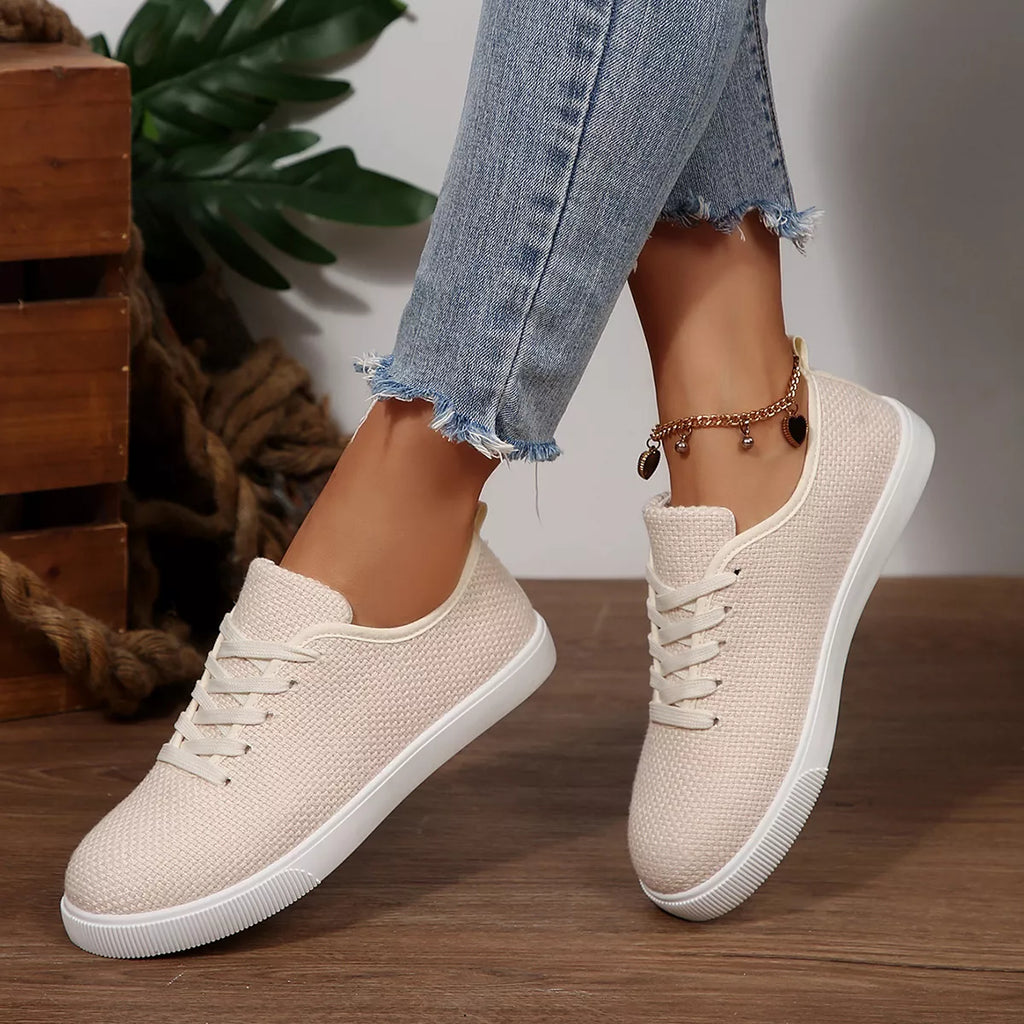 Round Toe Lace Up Sneakers - canvas lace-up sneakers, view 4