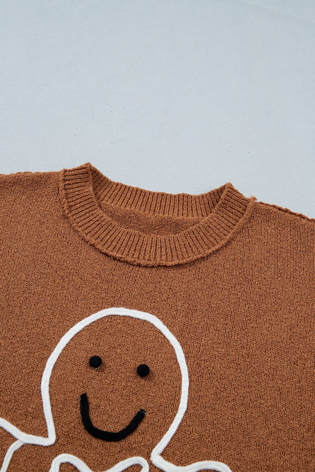 Gingerbread Drop Shoulder Oversized Christmas Sweater in Brown, back view