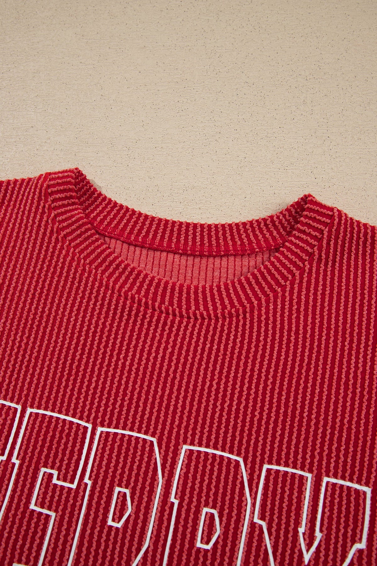 Christmas Corded Knit Top & Pants Set in red, black and green, back view