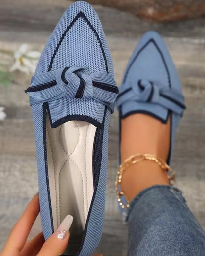 Bow Contrast Trim Point Toe Loafers