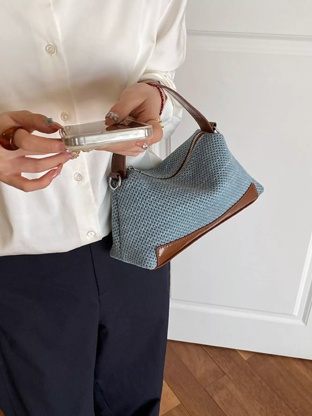 Woven Texture Crossbody Bag - textured polyester crossbody bag, view 4