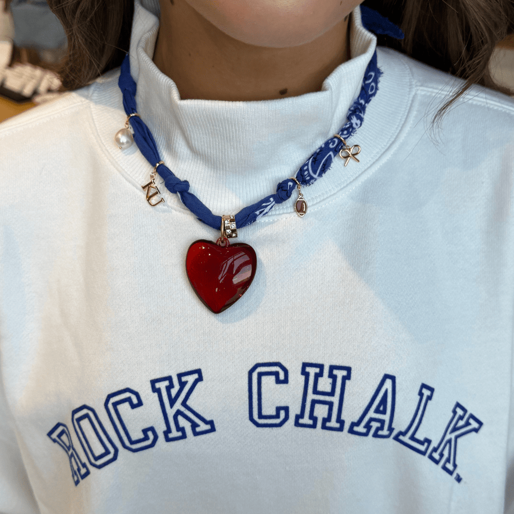 Blue Bandana Charm Necklace with Gold Medium Heart Locket charm