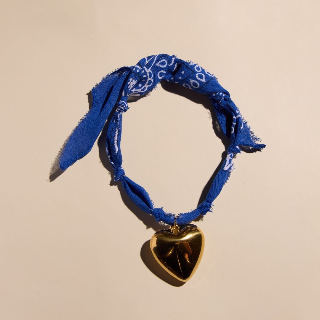 Blue Bandana Charm Necklace - close up of bandana knot and charm detail
