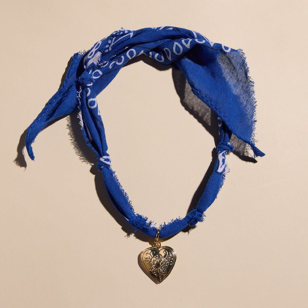 Blue Bandana Charm Necklace - soft blue tied bandana with charm options
