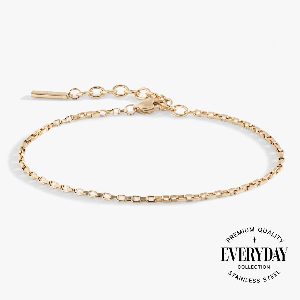 Everyday Box Link Chain Bracelet in Stainless Steel Gold - classic box link chain bracelet