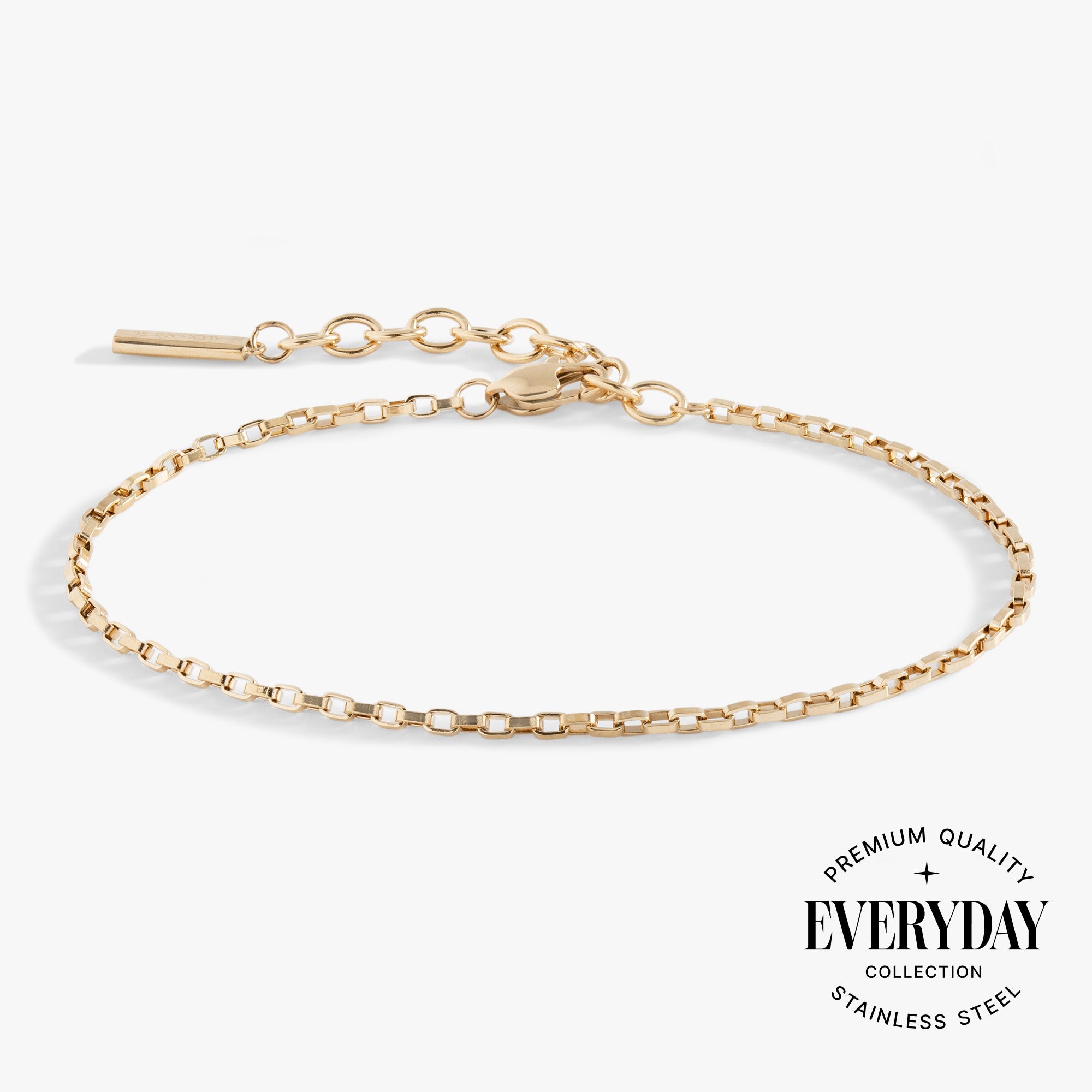 Everyday Box Link Chain Bracelet in Stainless Steel Gold - classic box link chain bracelet