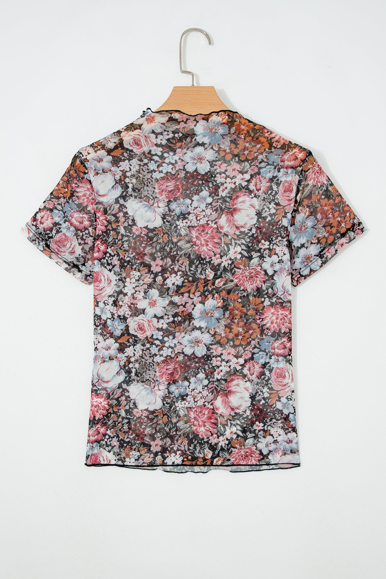 Floral mesh top mock neck detail