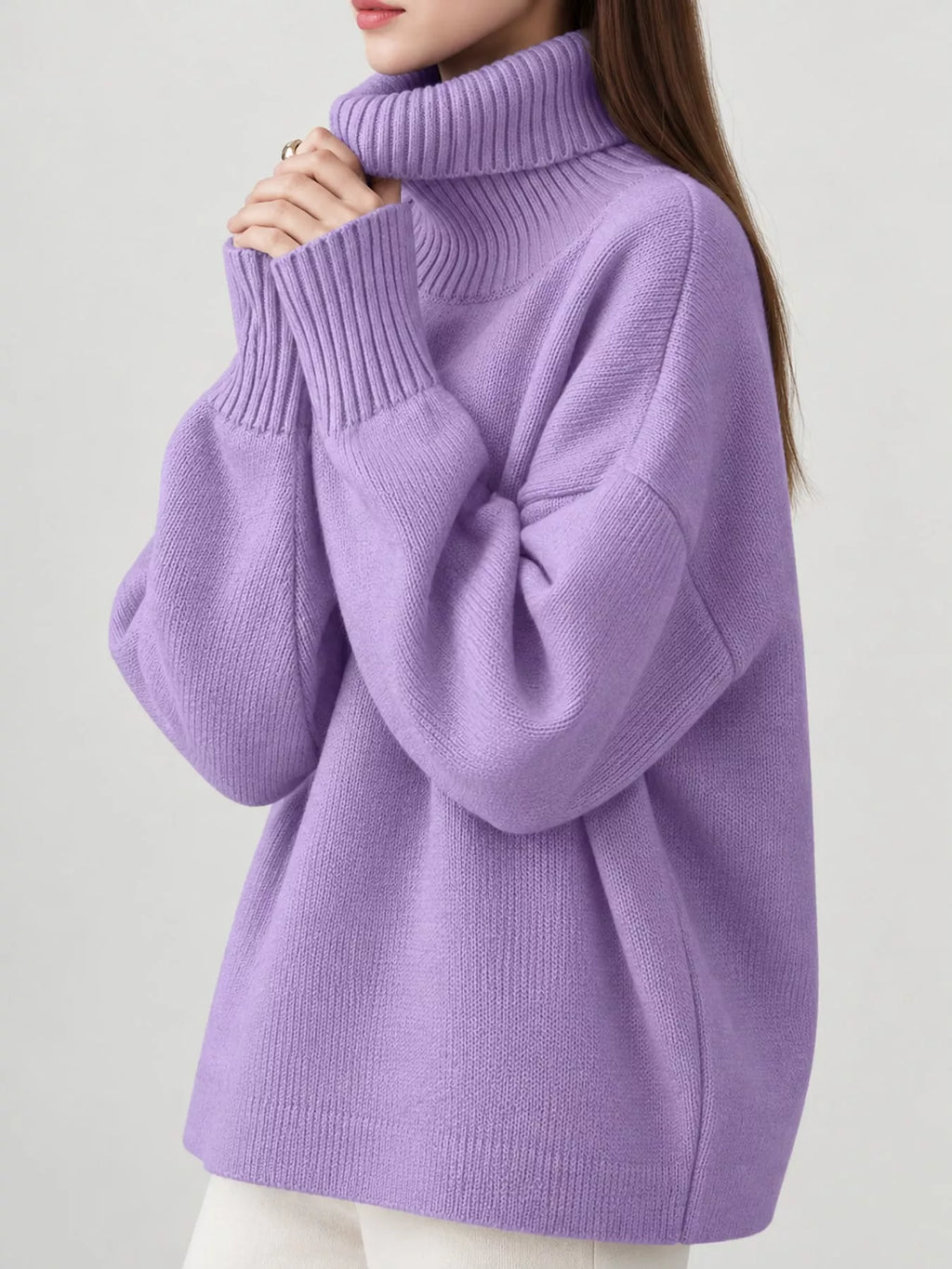 Oversized turtleneck sweater with dropped shoulders - view 46