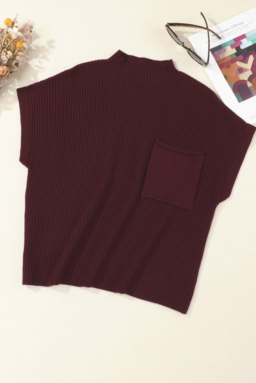 Ribbed Knit Patch Pocket Short Sleeve Top in multiple colors, additional view 4