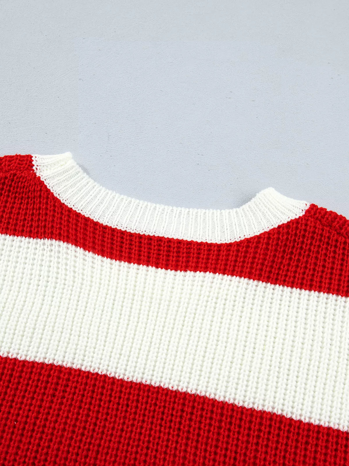 Scarlet striped MERRY Christmas sweater with drop shoulder - view 16