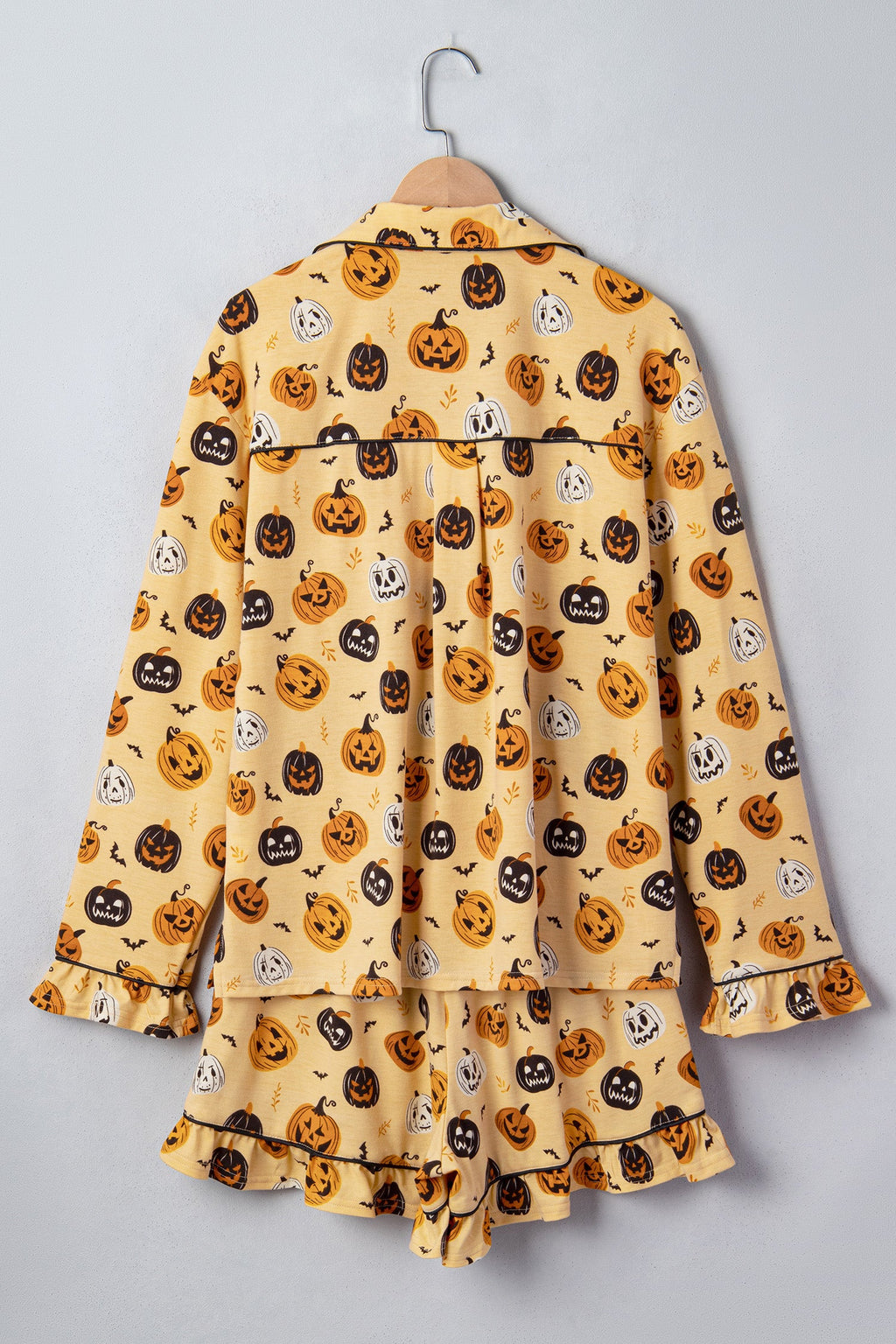 Halloween Jack-O-Lantern Ruffle Top and Shorts Lounge Set in Orange, styled view