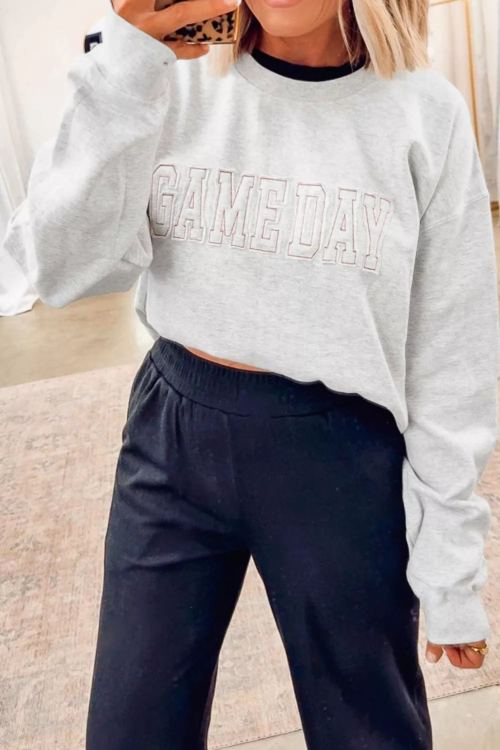 Game Day Letter Embroidery Sweatshirt - embroidered round neck sweatshirt, view 7