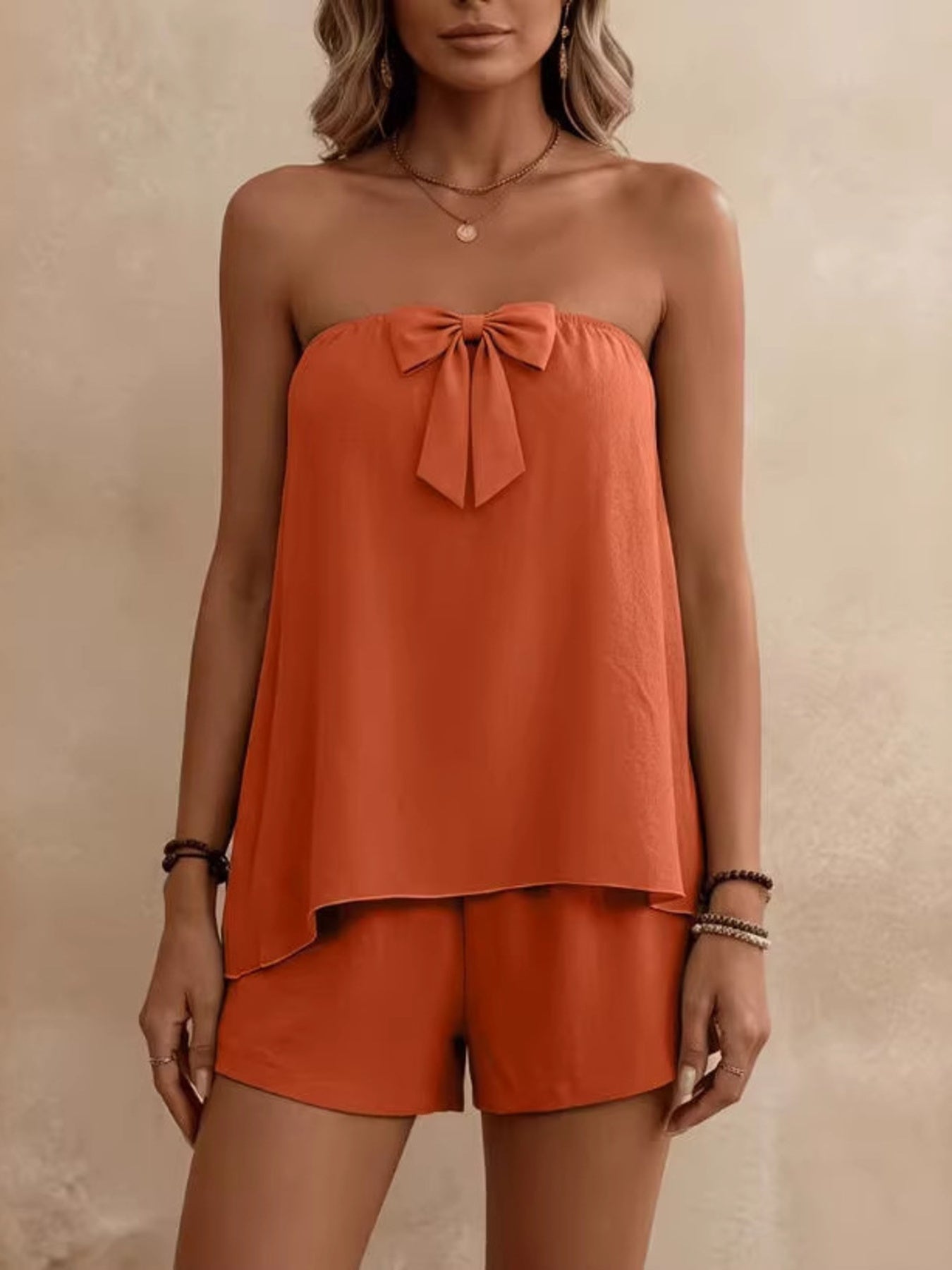 Bowknot Tube Top & Shorts Set - bow detail two-piece set, view 7