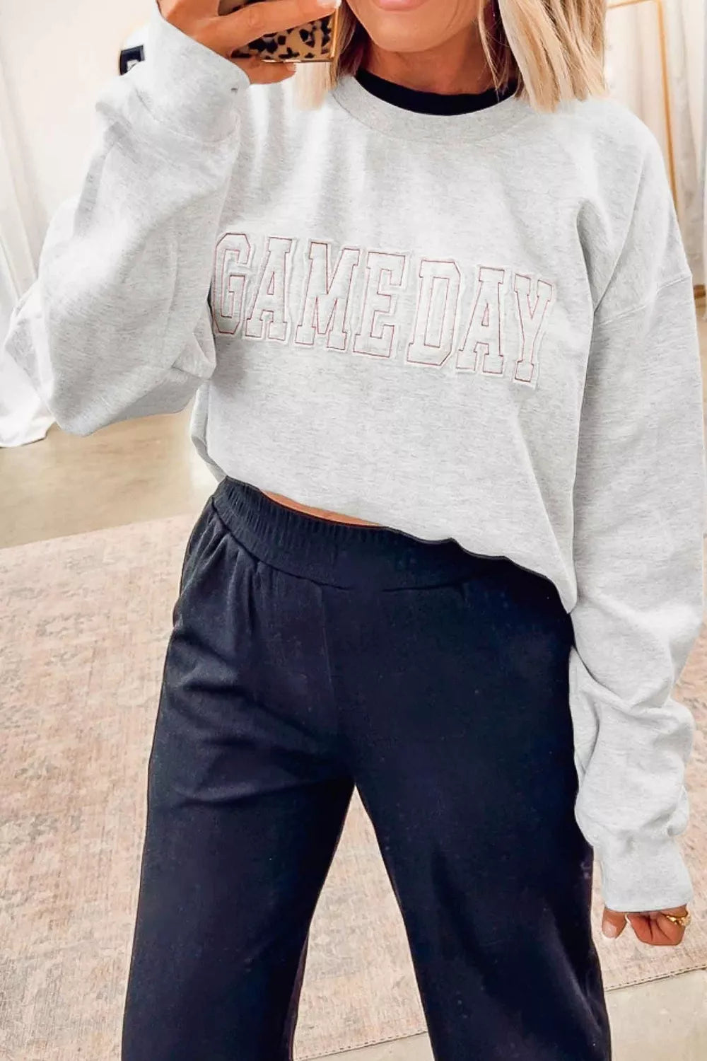 Game Day Letter Embroidery Sweatshirt - embroidered round neck sweatshirt, view 4