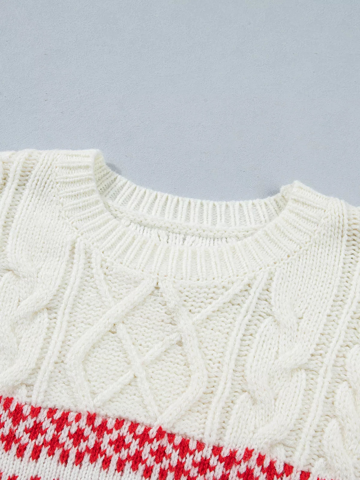 Cream reindeer cable knit Christmas sweater - view 7
