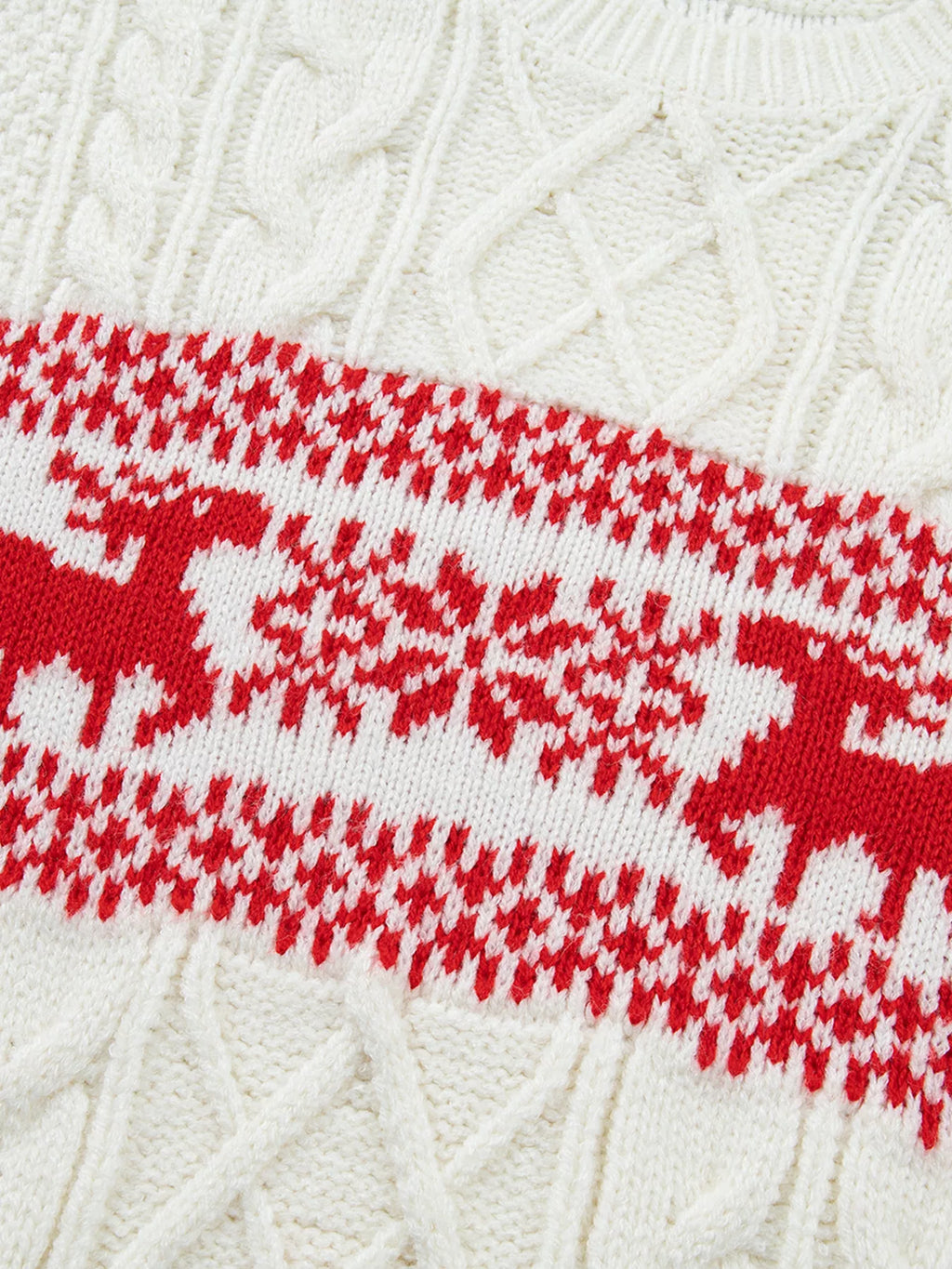 Cream reindeer cable knit Christmas sweater - view 8