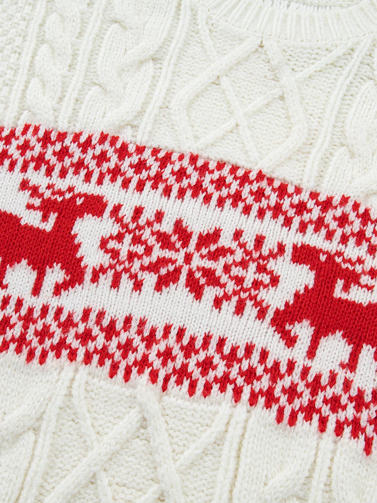 Cream reindeer cable knit Christmas sweater - view 8