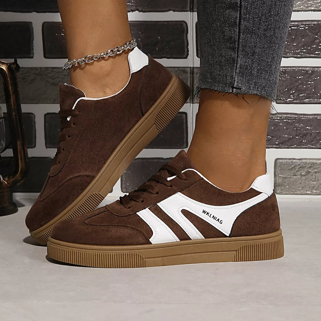 Round Toe Lace Up Sneakers in Brown - front view