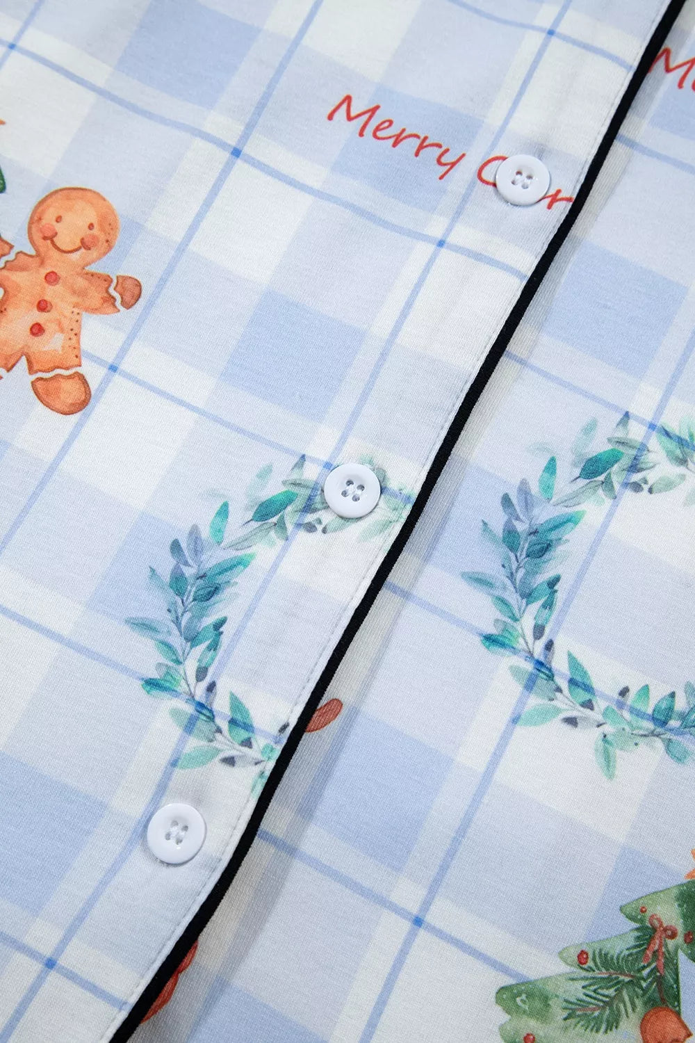 Light blue plaid Christmas pajama set with button-front shirt and pants - view 12