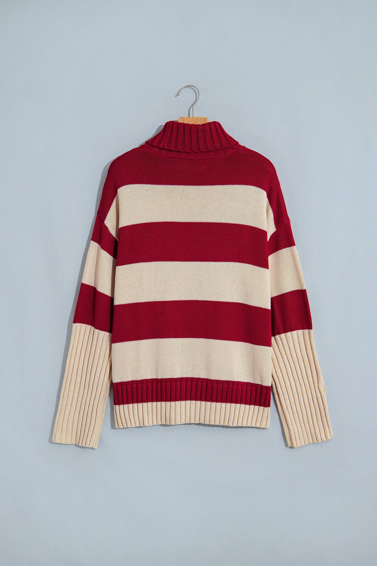Stripe Ribbed Trim Turtleneck Sweater - close-up