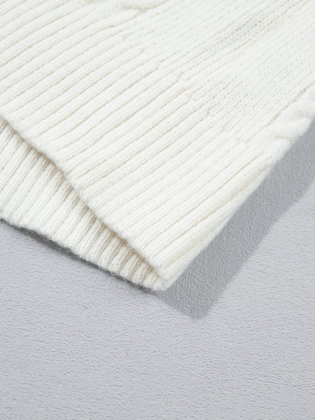 White cable knit crew neck sweater, loose fit - view 11