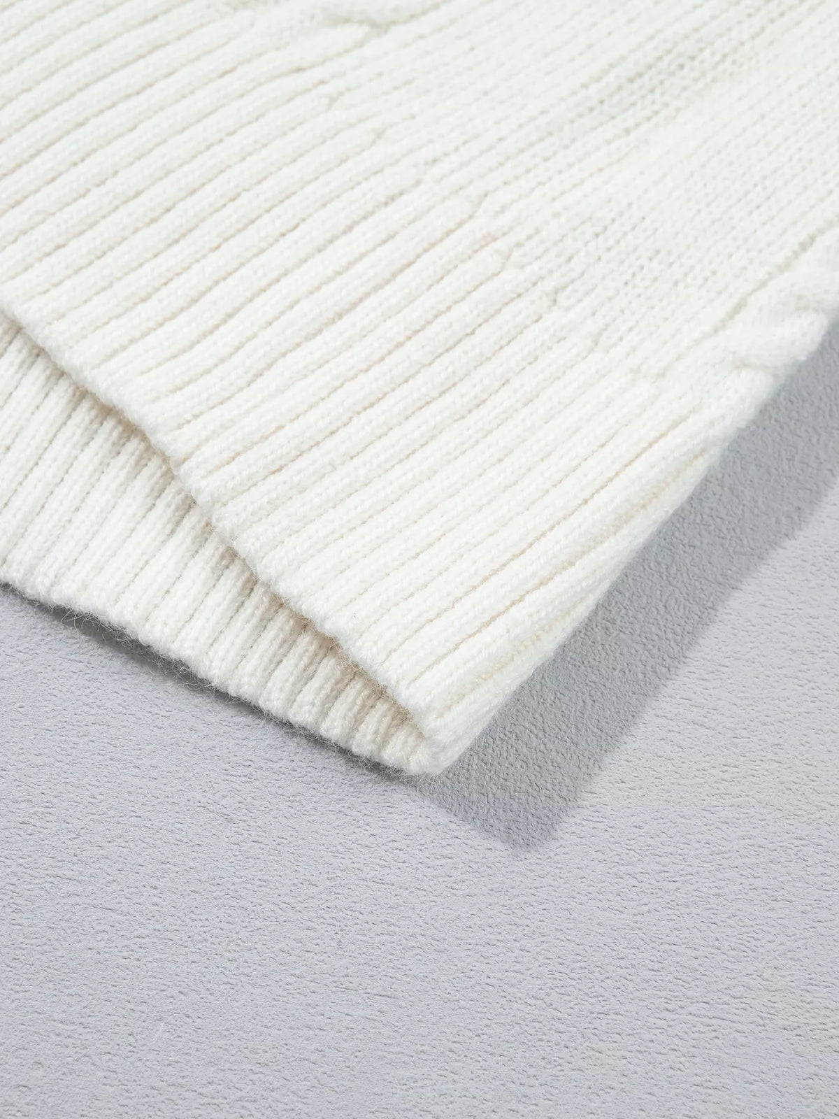 White cable knit crew neck sweater, loose fit - view 11