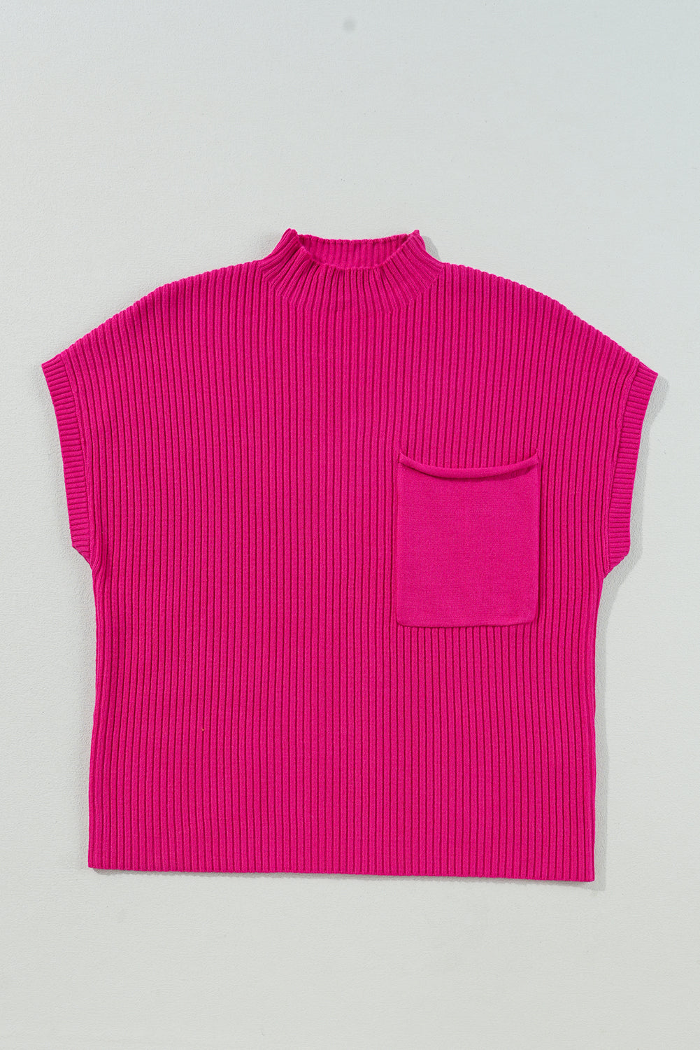 Ribbed Knit Patch Pocket Short Sleeve Top in multiple colors, alternate view