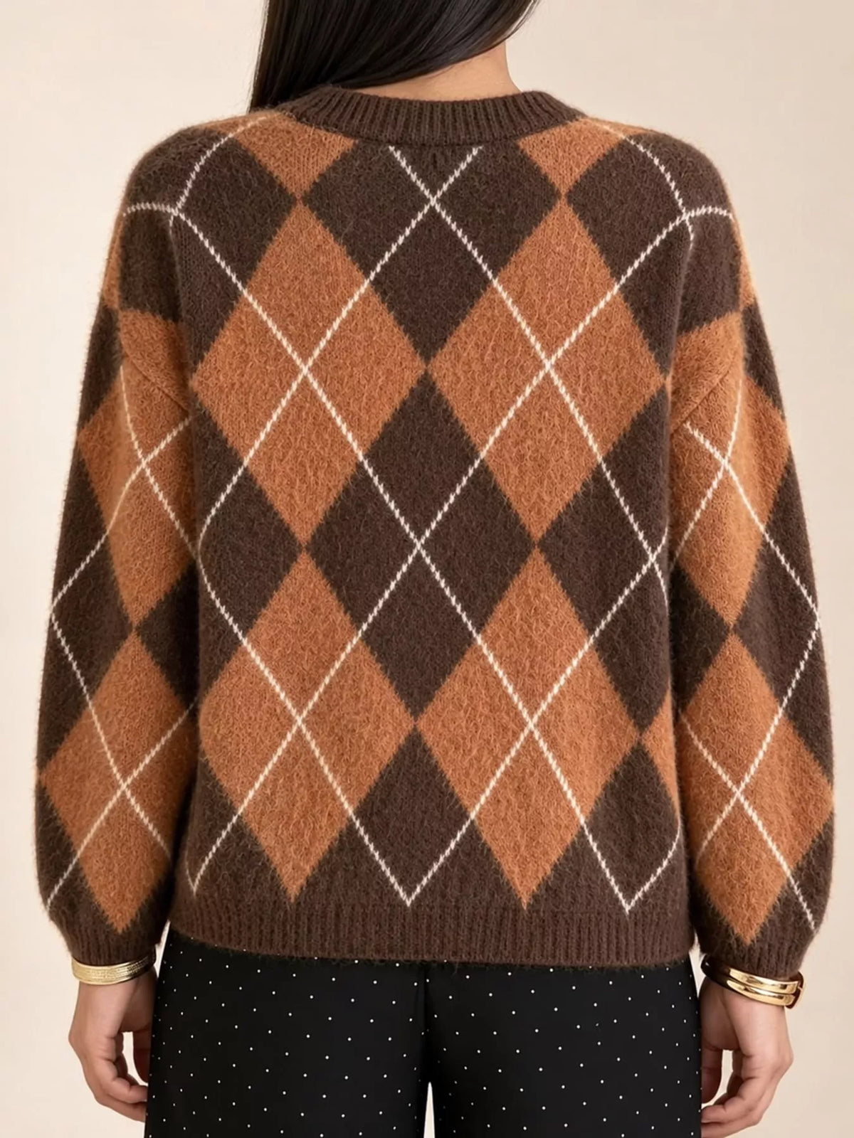 Argyle fuzzy knit sweater, women's relaxed fit - view 4