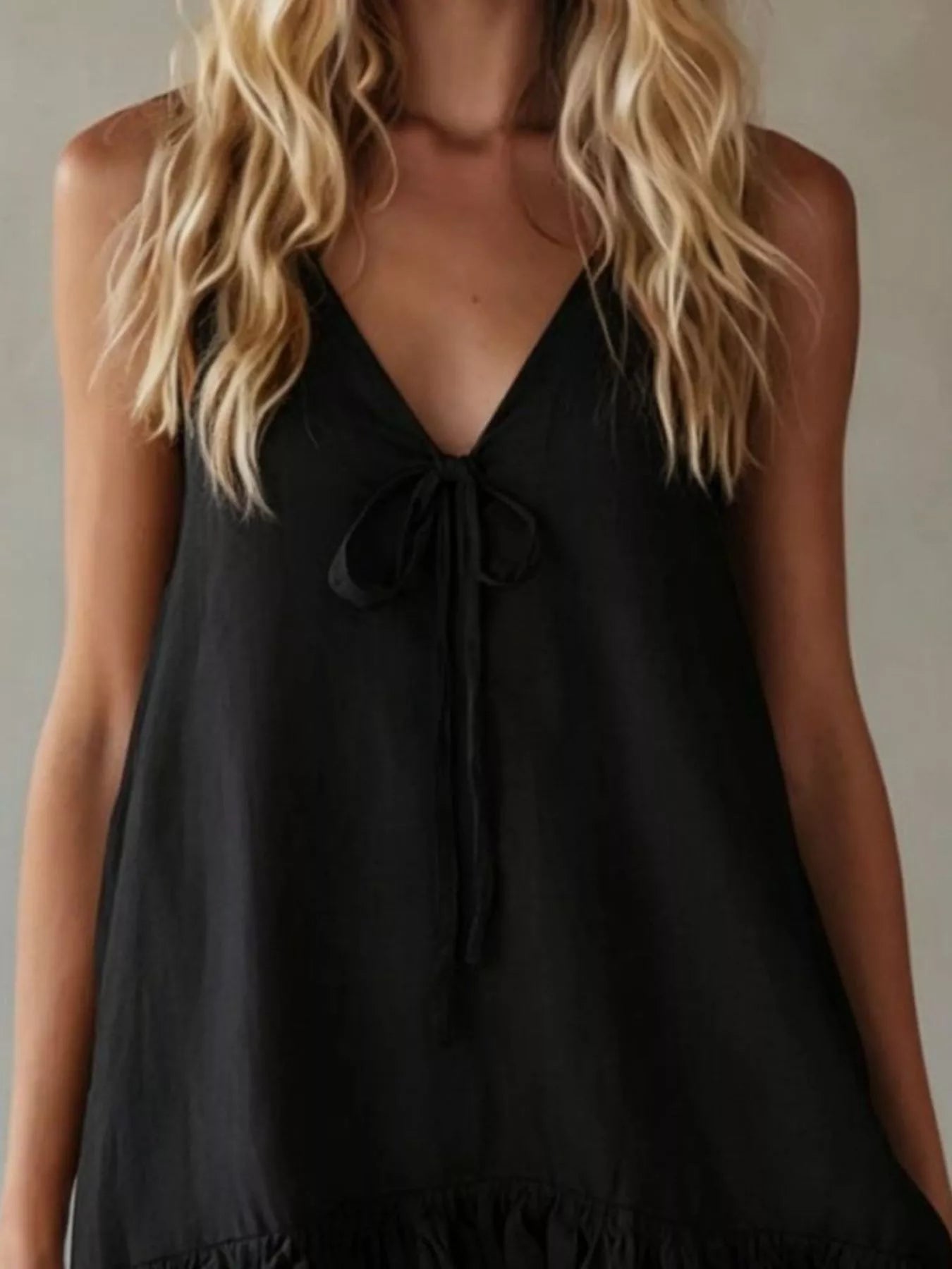 V-Neck Tie Front Ruffle Hem Mini Dress - tie-front ruffle hem dress, view 9