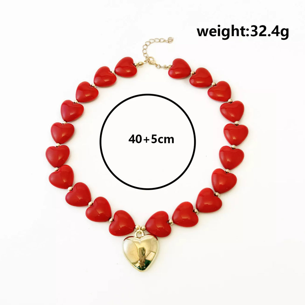 Heart-Shaped Resin Beaded Necklace - size chart