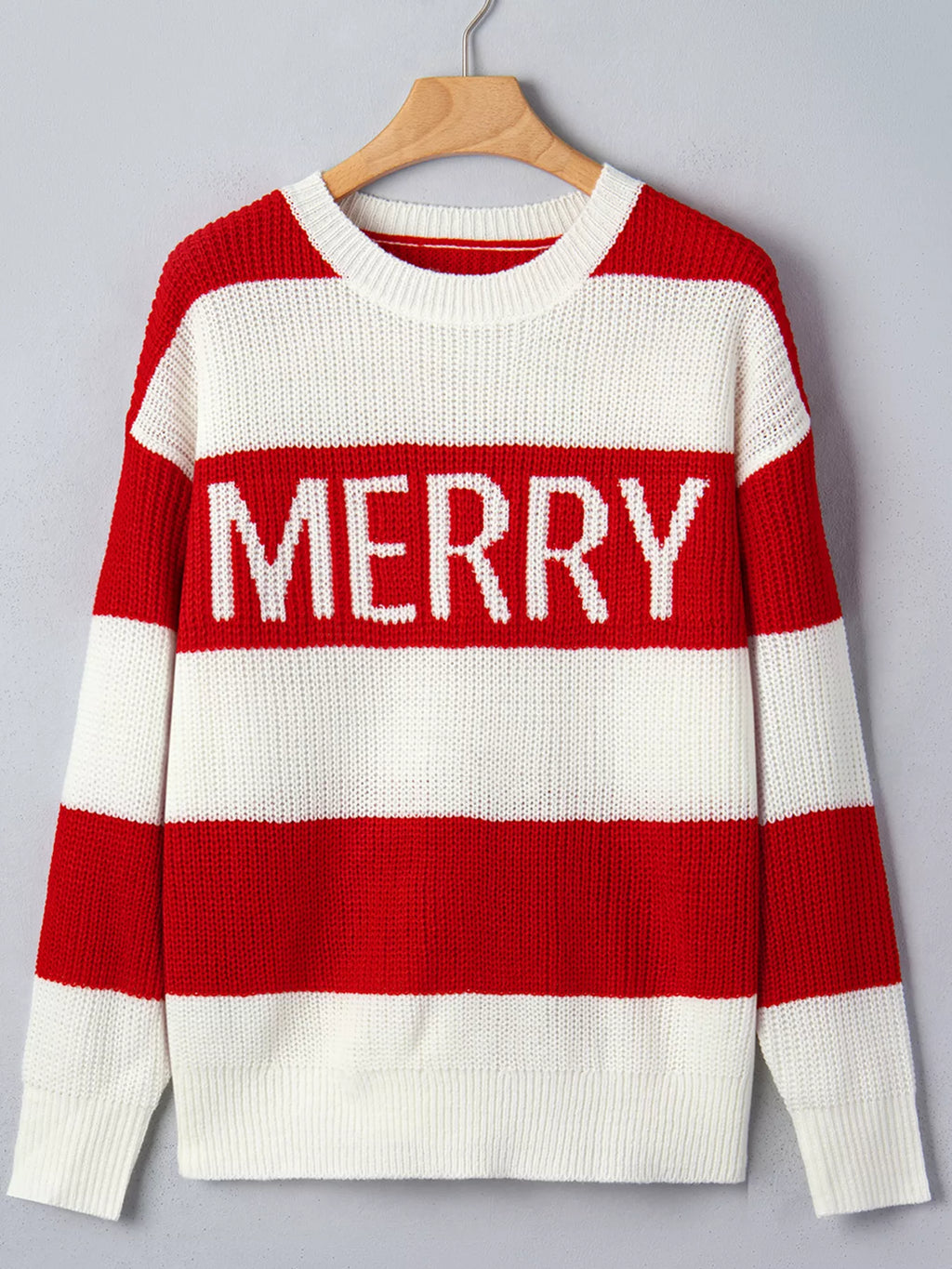 Scarlet striped MERRY Christmas sweater with drop shoulder - view 9