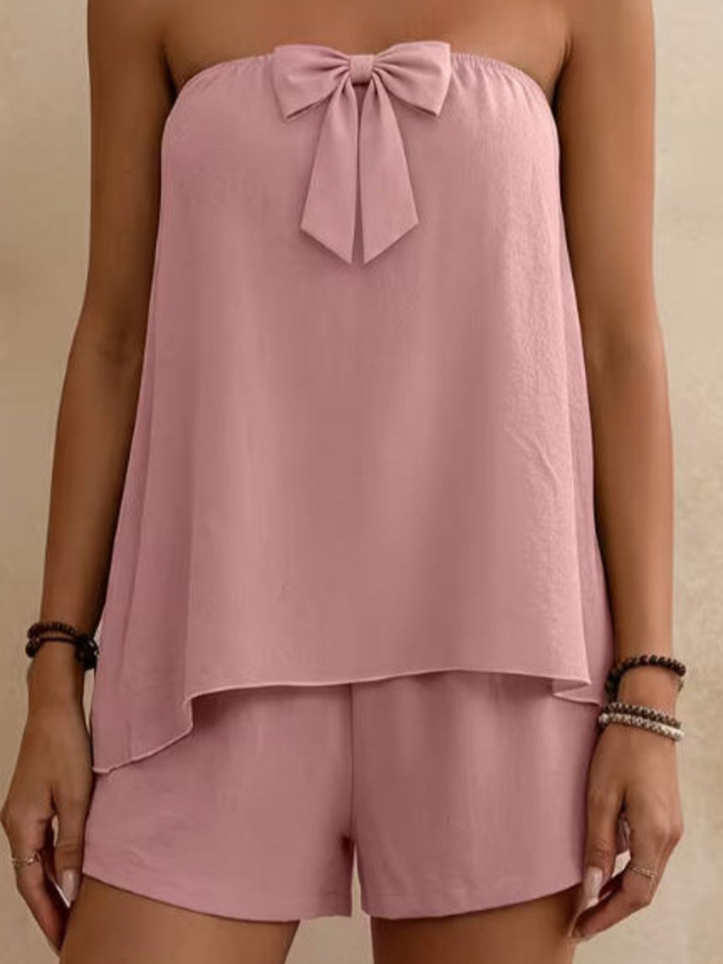 Bowknot Tube Top & Shorts Set - bow detail two-piece set, view 2