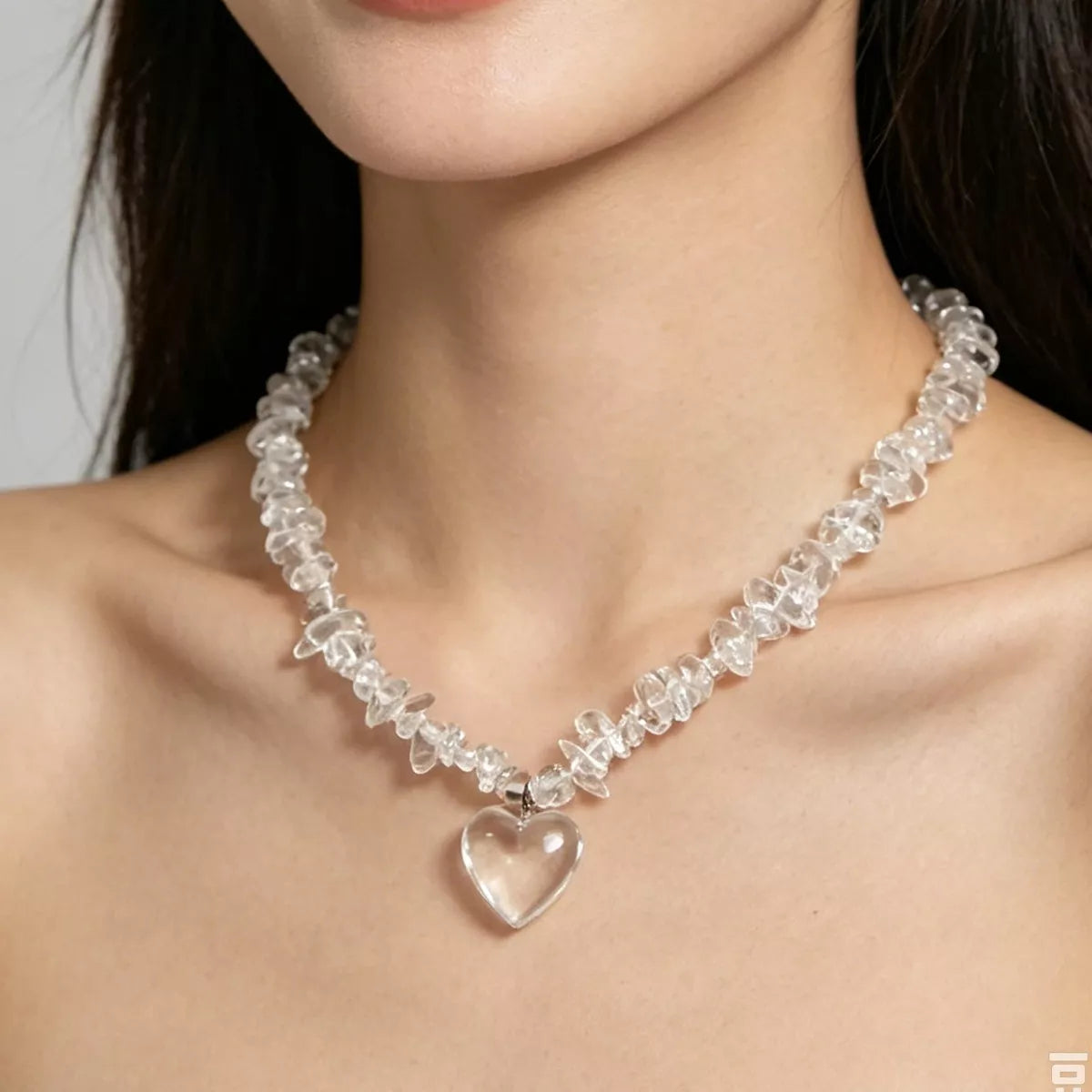 Clear Crystal Heart Pendant Necklace - front view